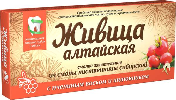 Смолка жевательная Живица Алтайская с пчелиным воском и шиповником Алтайский Нектар 4шт фотография