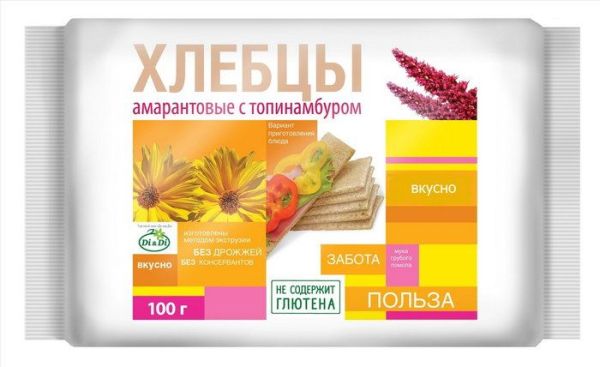 Изображение товара Ешь здорово хлебцы амарантовые с топинамбуром, 100 г Ешь здорово хлебцы амарантовые с топинамбуром, 100 г фотография